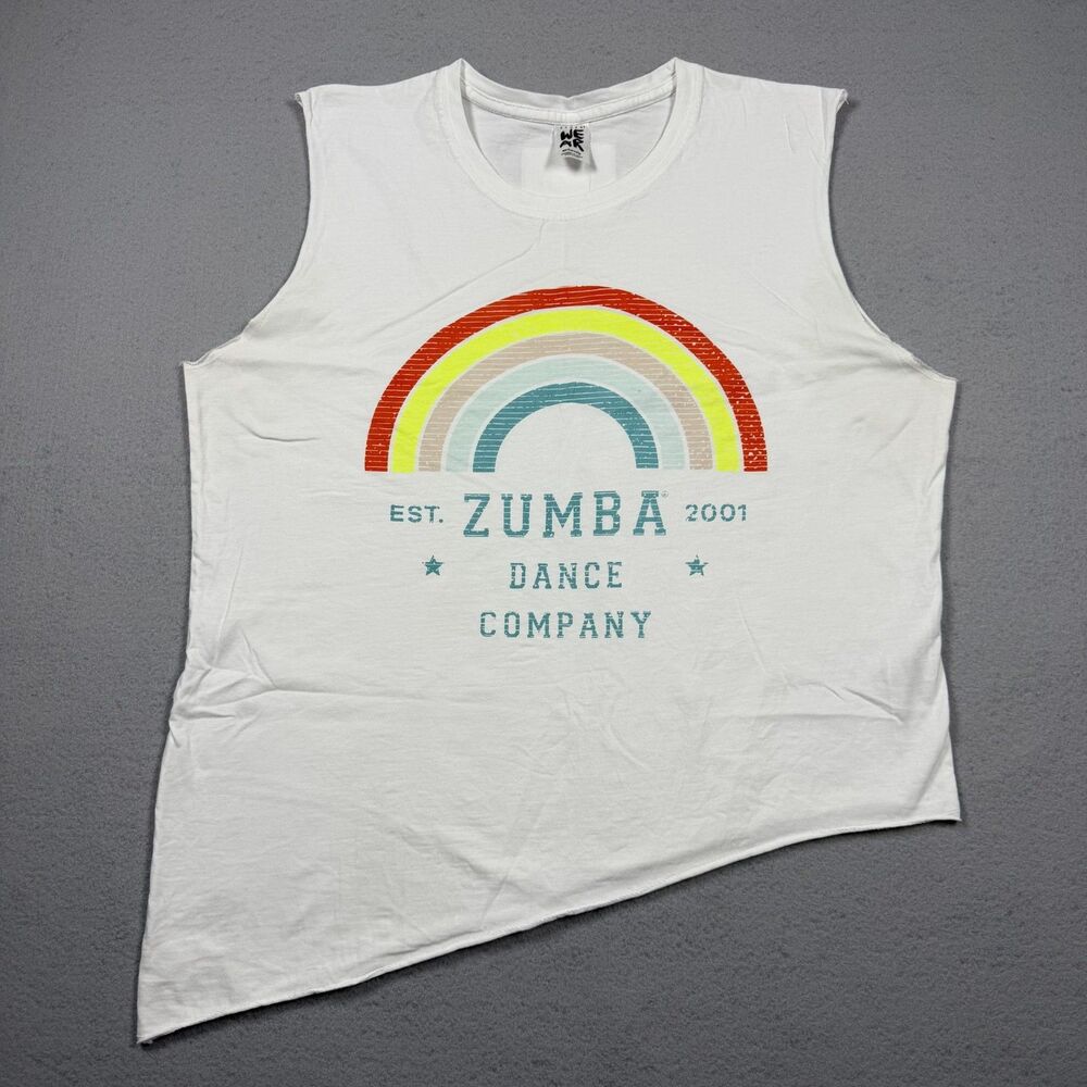 Zumba Wear Rainbow Muscle Tank Top White M Lovely Est 2001 Dance Fitness Shirt